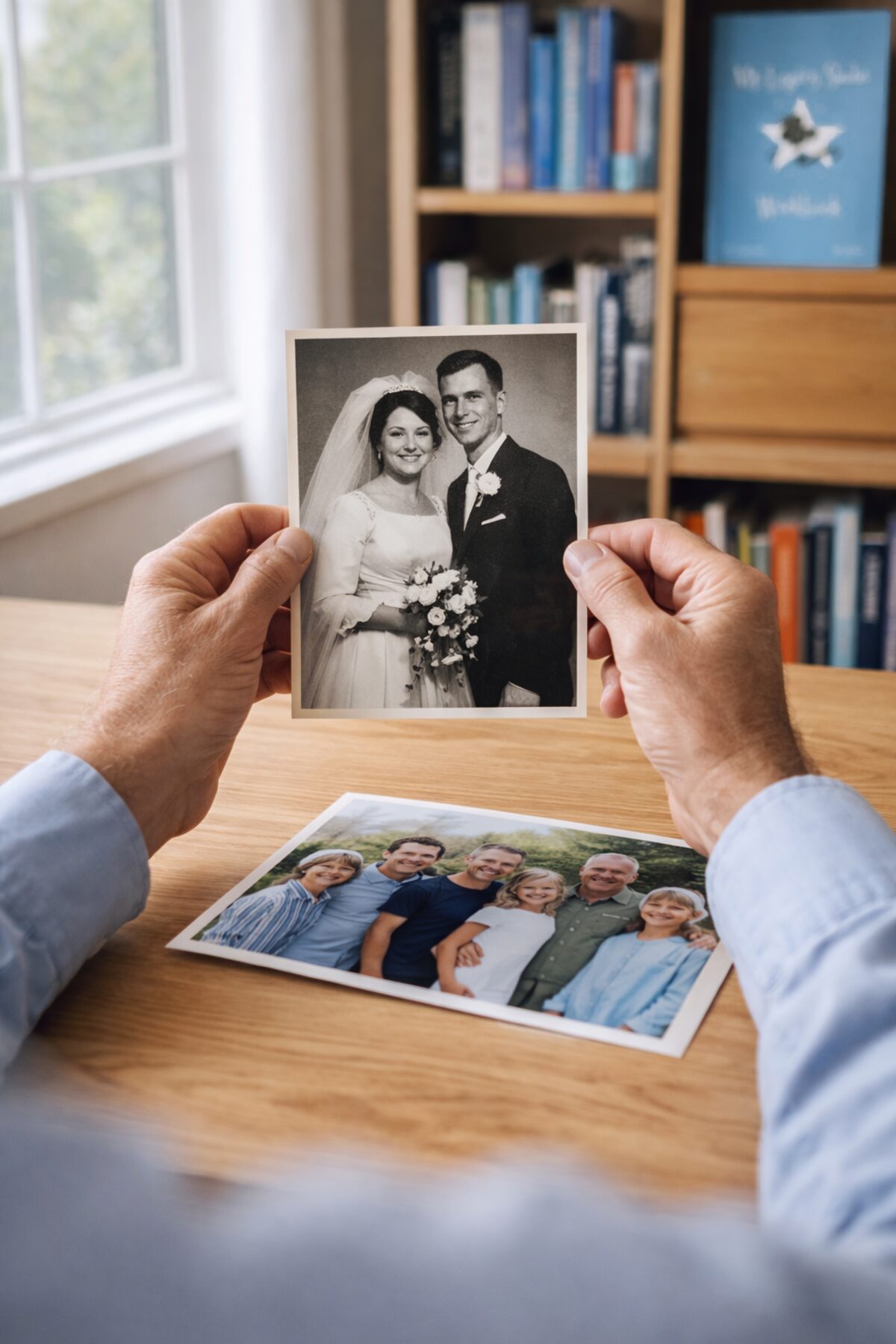 Hands holding a treasured family photograph
